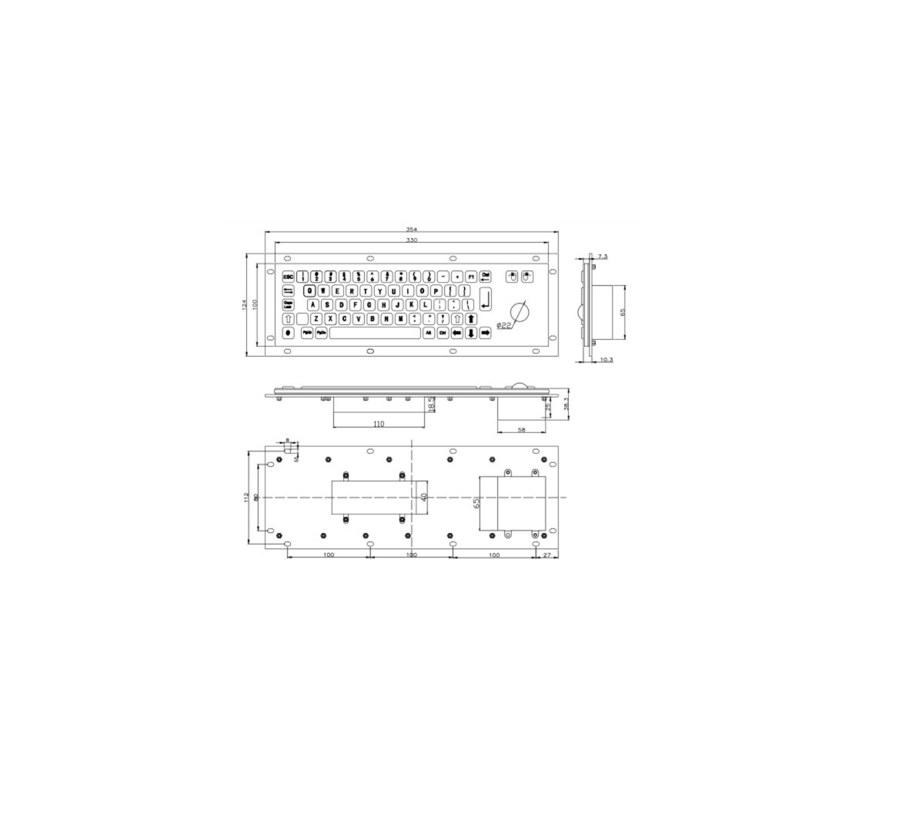 STS Industrial Grade IP65 Range Stainless Steel Keyboard With Track ball