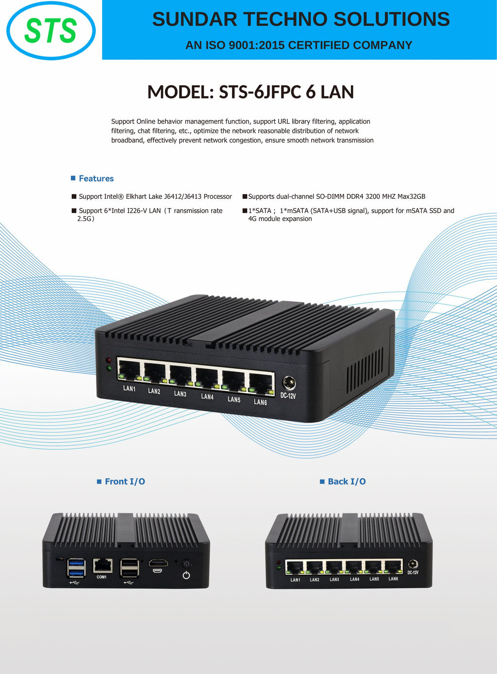 Industrial 6 LAN Firewall PC, 8GB RAM, 128GB SSD  Intel Celeron J1900 Processor, 2*USB, COM, HDMI, 6*LAN,  WIFI, Power Adapter