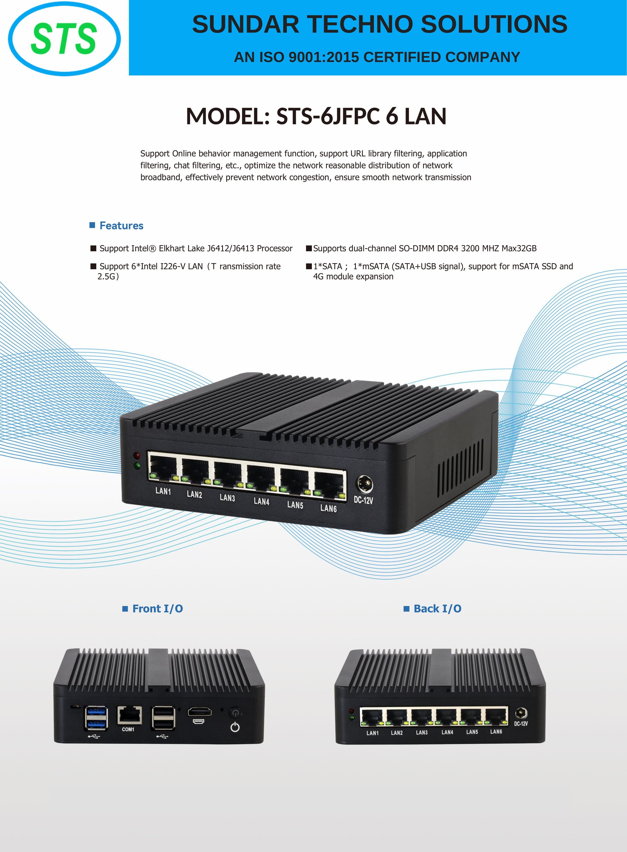 Industrial 6 LAN Firewall PC, 8GB RAM, 128GB SSD  Intel Celeron J1900 Processor, 2*USB, COM, HDMI, 6*LAN,  WIFI, Power Adapter