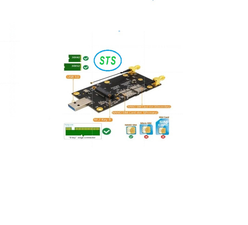 STS USB 3.0 Connector NGFF M.2 B Key Wireless Adapter Card 2 Nano SIM Slot with Dual Antennas For 3042 3052 5G 4G LTE GSM Module