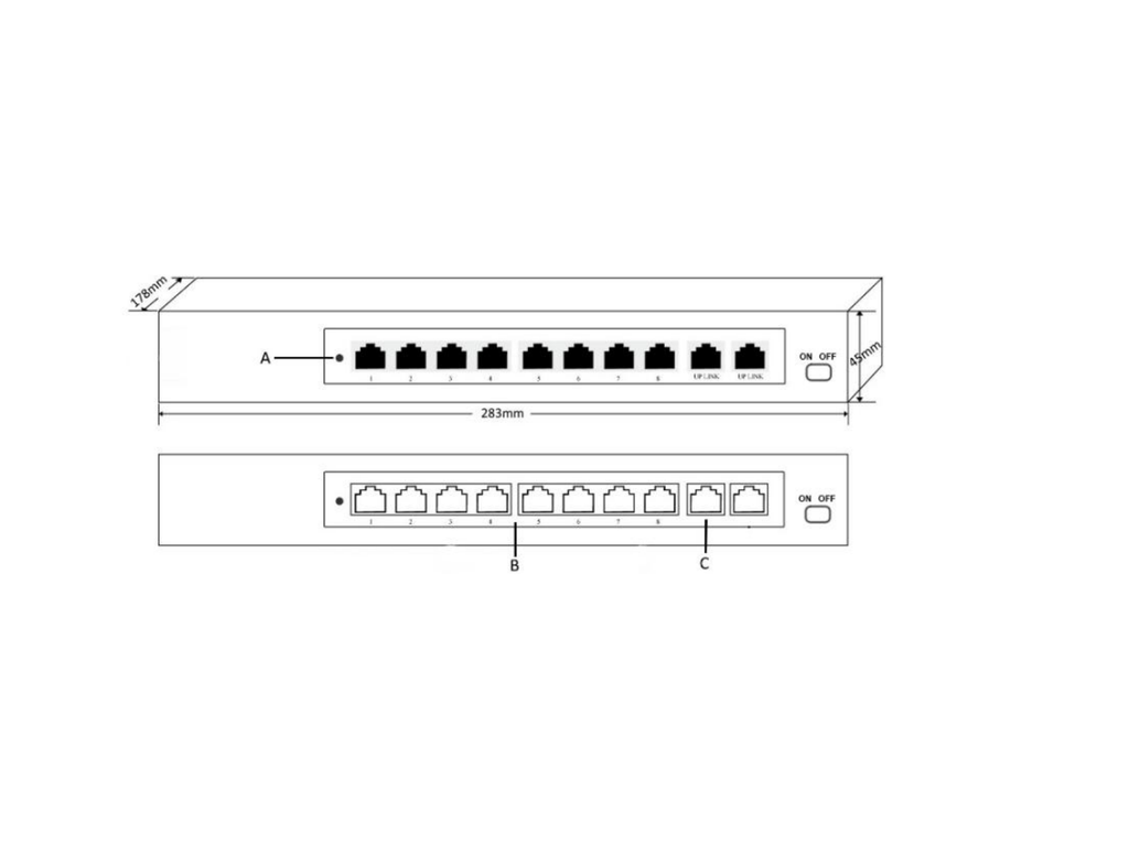 STS 8* 10/100Mbps POE ports, 2* uplink port UNAMNAGED SWITCH