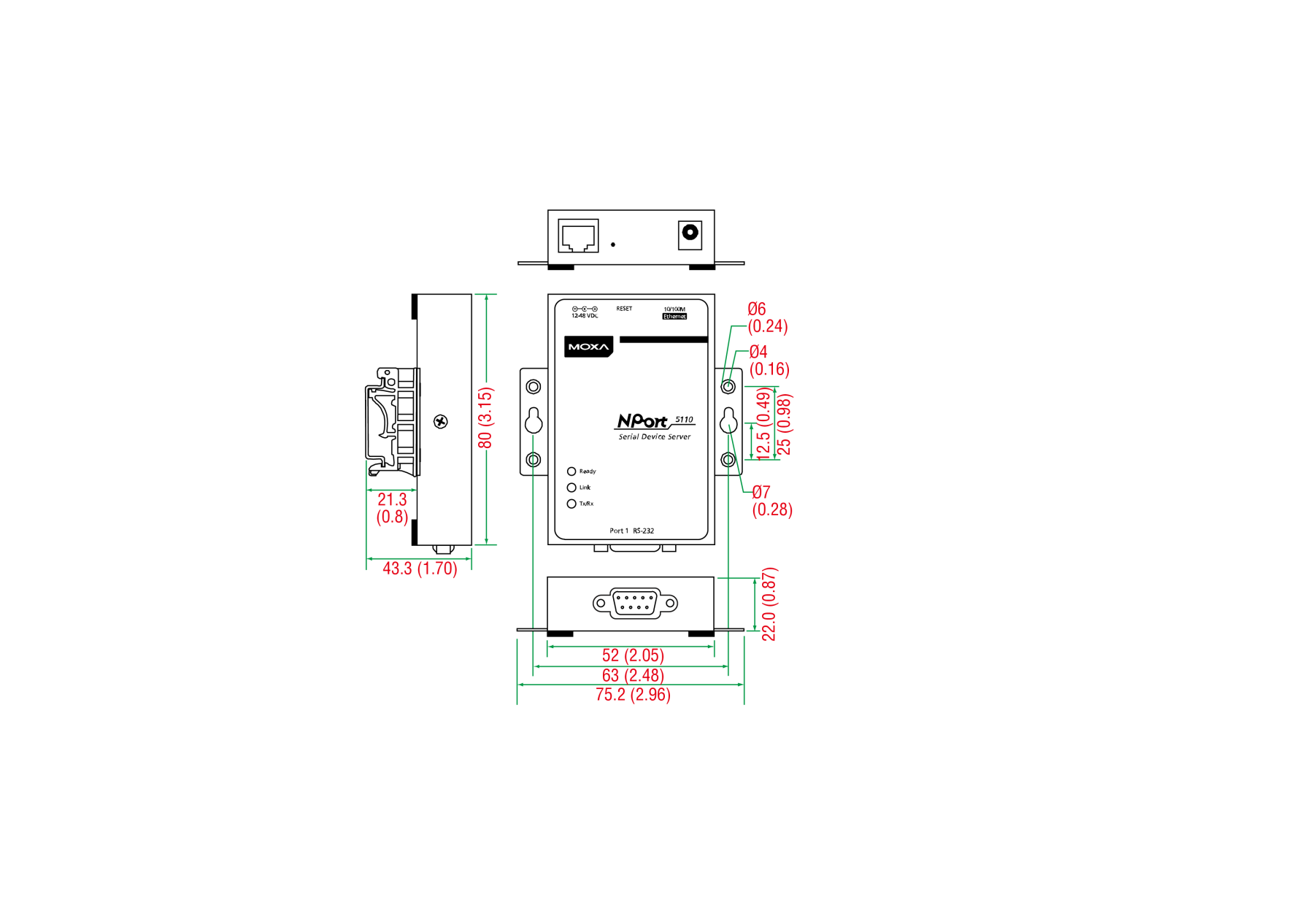 MOXA 5110 1-port RS-232/422/485 serial device servers