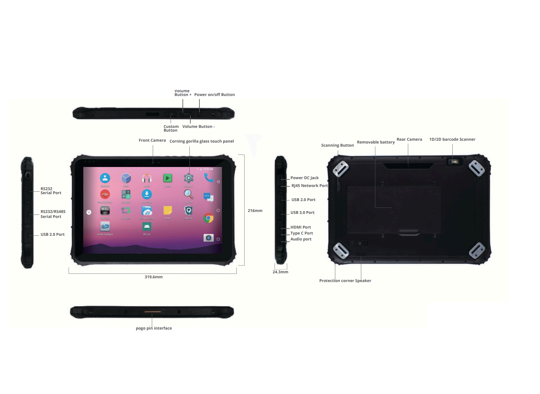 12 INCH ANDROID DETACHABLE RUGGED TABLET WITH KEYBOARD